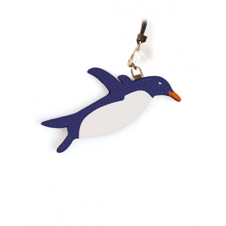 'En L'Air Clé Pingouin' Nappa Leather Key Chain and Charms Deep Blue & Gold