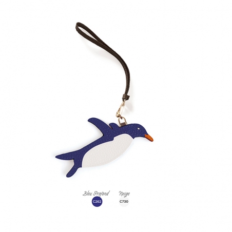'En L'Air Clé Pingouin' Porte Clé et Charms en Cuir Nappa Bleu Profond & Or