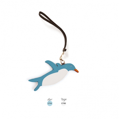 'En L'Air Clé Pingouin' Nappa Leather Key Chain and Charms Sky Blue & Gold