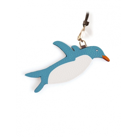 'En L'Air Clé Pingouin' Nappa Leather Key Chain and Charms Sky Blue & Gold