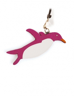 'En L'Air Clé Pingouin' Porte Clé et Charms en Cuir Nappa Fuchsia & Or