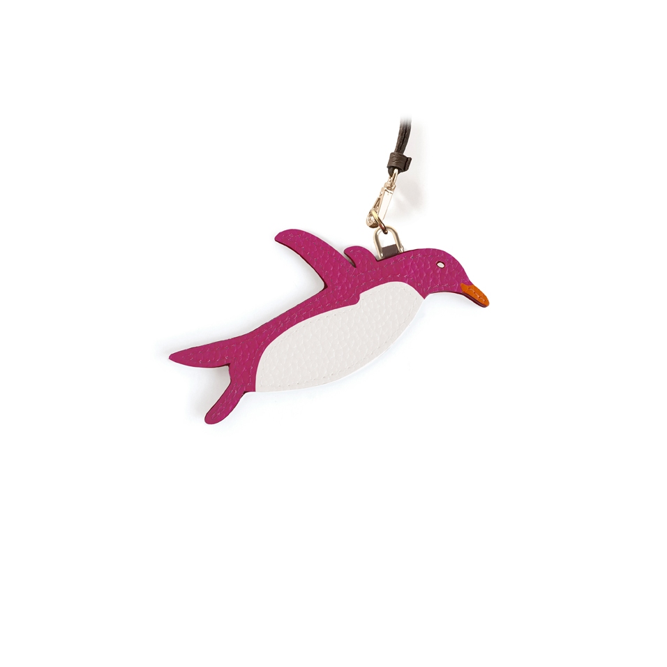 'En L'Air Clé Pingouin' Nappa Leather Key Chain and Charms Pink & Gold