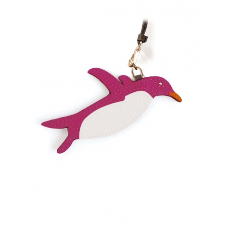 'En L'Air Clé Pingouin' Nappa Leather Key Chain and Charms Pink & Gold