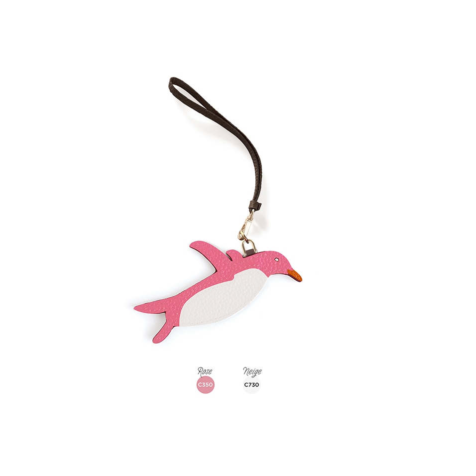 'En L'Air Clé Pingouin' Nappa Leather Key Chain and Charms Rose & Gold
