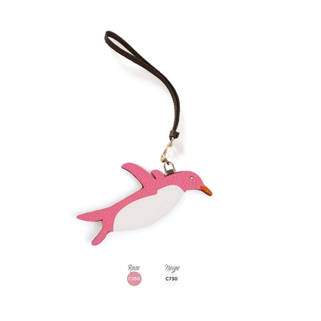 'En L'Air Clé Pingouin' Porte Clé et Charms en Cuir Nappa Rose & Or