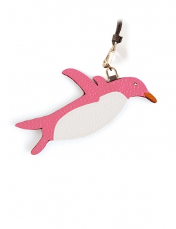 'En L'Air Clé Pingouin' Porte Clé et Charms en Cuir Nappa Rose & Or