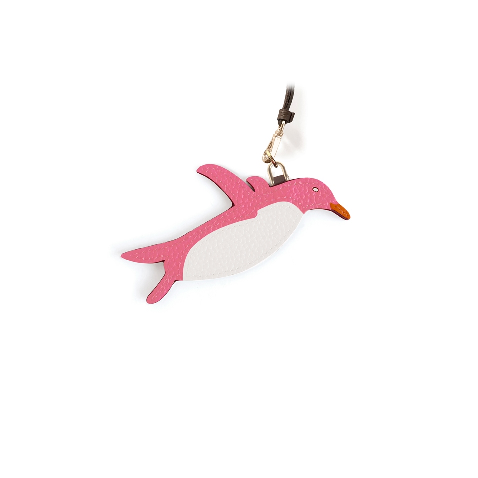 'En L'Air Clé Pingouin' Porte Clé et Charms en Cuir Nappa Rose & Or