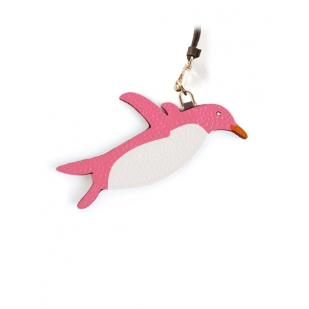 'En L'Air Clé Pingouin' Porte Clé et Charms en Cuir Nappa Rose & Or