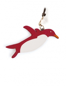 'En L'Air Clé Pingouin' Nappa Leather Key Chain and Charms Red & Gold