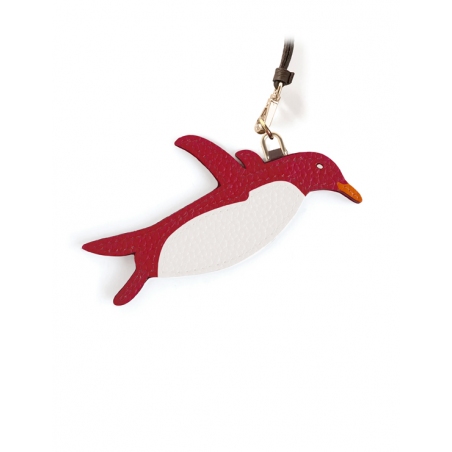 'En L'Air Clé Pingouin' Porte Clé et Charms en Cuir Nappa Écrevisse & Or