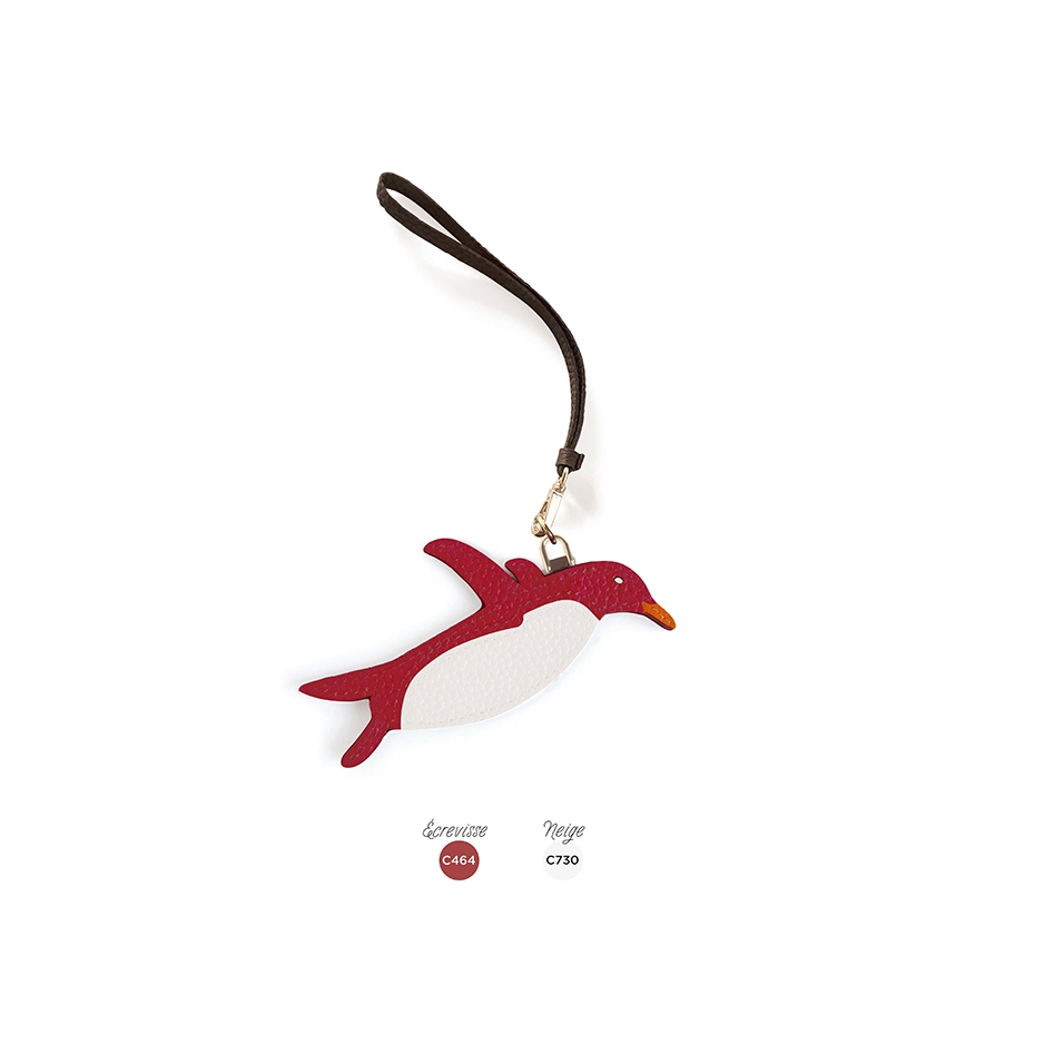 'En L'Air Clé Pingouin' Nappa Leather Key Chain and Charms Red & Gold