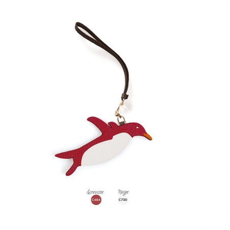 'En L'Air Clé Pingouin' Nappa Leather Key Chain and Charms Red & Gold