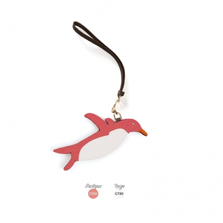 'En L'Air Clé Pingouin' Porte Clé et Charms en Cuir Nappa Pastèque & Or