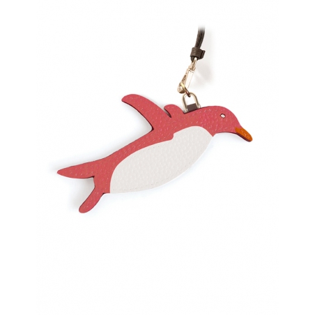 'En L'Air Clé Pingouin' Porte Clé et Charms en Cuir Nappa Pastèque & Or