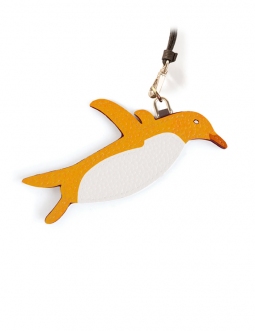 'En L'Air Clé Pingouin' Porte Clé et Charms en Cuir Nappa Miel & Or
