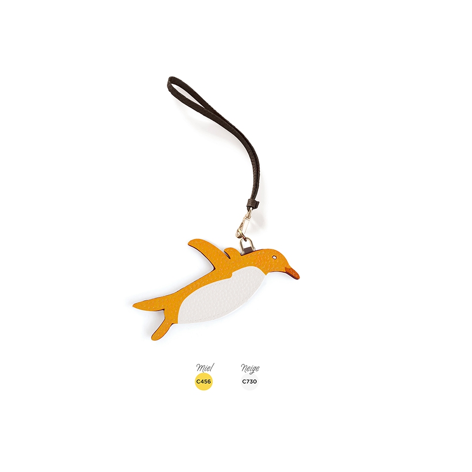 'En L'Air Clé Pingouin' Porte Clé et Charms en Cuir Nappa Miel & Or