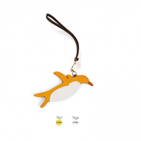 'En L'Air Clé Pingouin' Porte Clé et Charms en Cuir Nappa Miel & Or