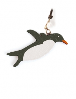 'En L'Air Clé Pingouin' Porte Clé et Charms en Cuir Nappa Taiga & Or