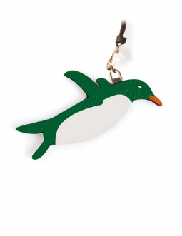 'En L'Air Clé Pingouin' Porte Clé et Charms en Cuir Nappa Lagon & Or