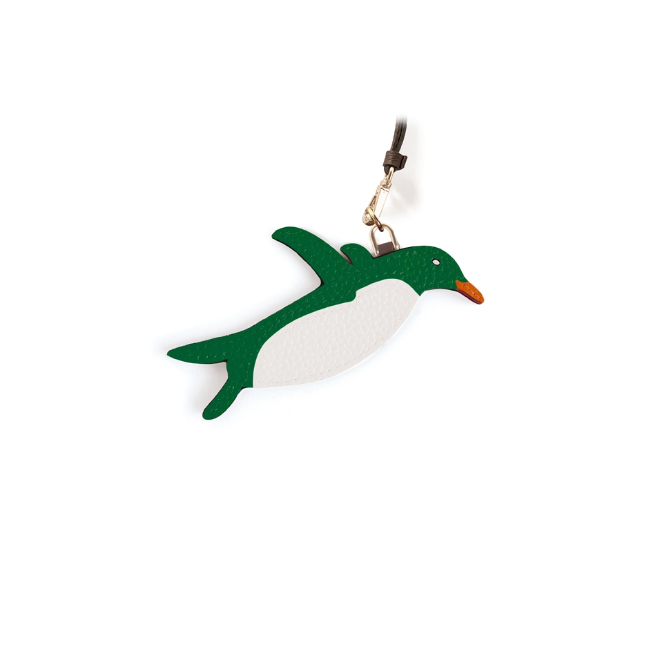 'En L'Air Clé Pingouin' Porte Clé et Charms en Cuir Nappa Lagon & Or