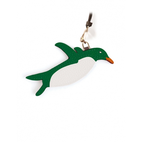 'En L'Air Clé Pingouin' Porte Clé et Charms en Cuir Nappa Lagon & Or