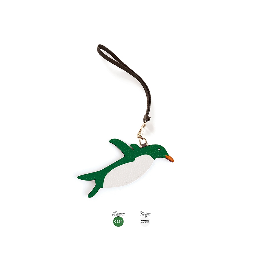 'En L'Air Clé Pingouin' Porte Clé et Charms en Cuir Nappa Lagon & Or