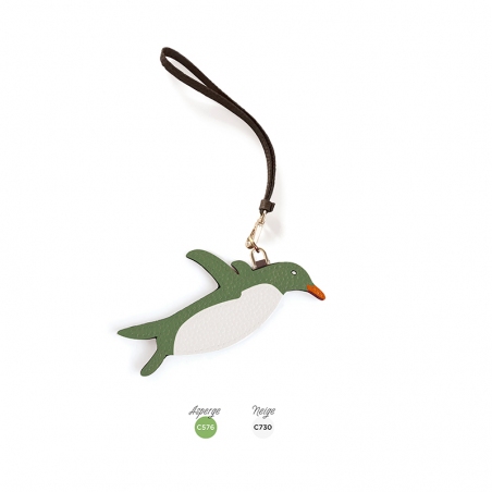 'En L'Air Clé Pingouin' Porte Clé et Charms en Cuir Nappa Asperge & Or