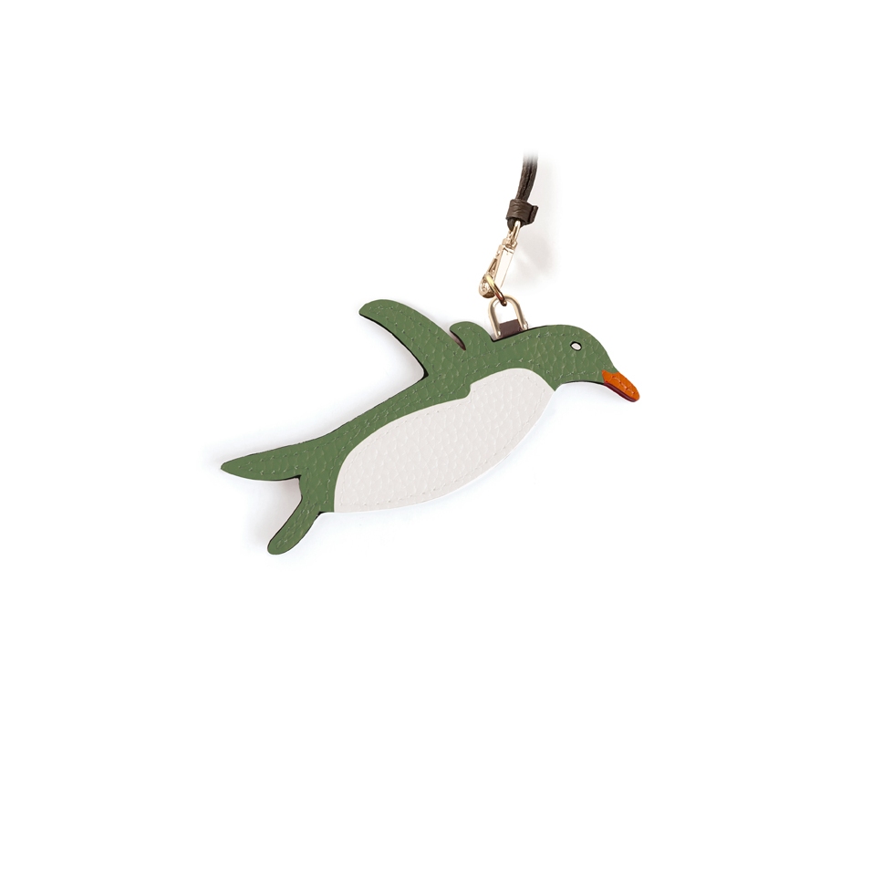 'En L'Air Clé Pingouin' Porte Clé et Charms en Cuir Nappa Asperge & Or