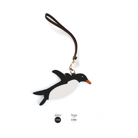 'En L'Air Clé Pingouin' Porte Clé et Charms en Cuir Nappa Ébène & Or