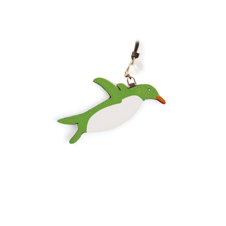 'En L'Air Clé Pingouin' Porte Clé et Charms en Cuir Nappa Pomme & Or