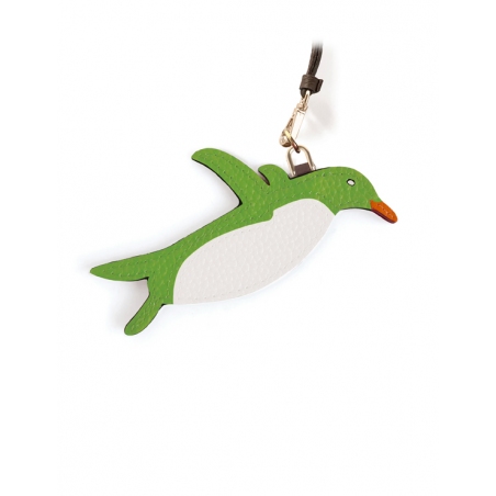 'En L'Air Clé Pingouin' Porte Clé et Charms en Cuir Nappa Pomme & Or