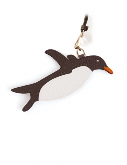'En L'Air Clé Pingouin' Nappa Leather Key Chain and Charms Chocolate & Gold