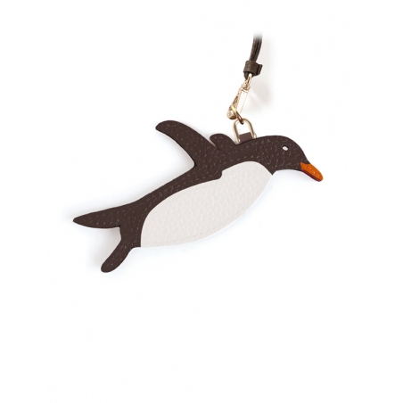 'En L'Air Clé Pingouin' Porte Clé et Charms en Cuir Nappa Chocolat & Or