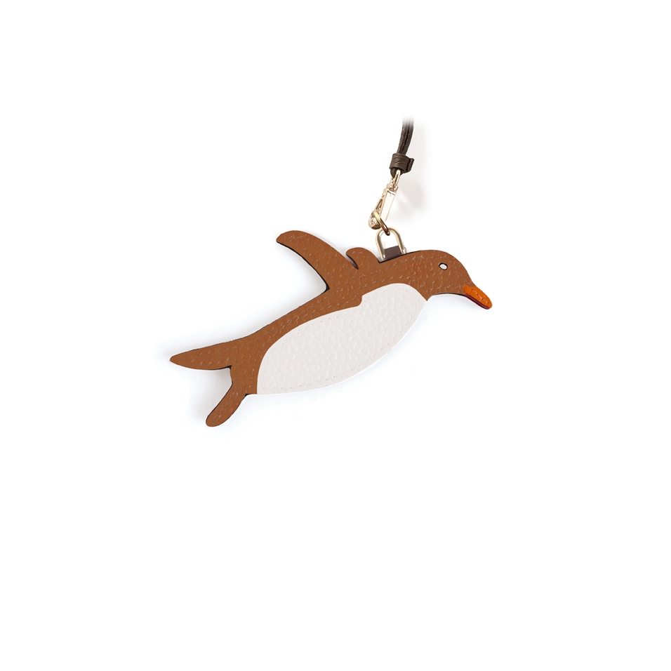 'En L'Air Clé Pingouin' Nappa Leather Key Chain and Charms Cognac & Gold