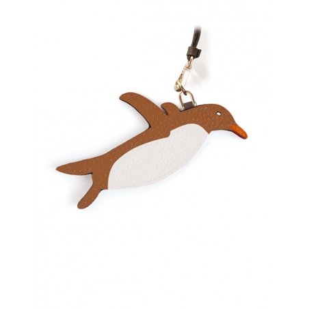 'En L'Air Clé Pingouin' Nappa Leather Key Chain and Charms Cognac & Gold
