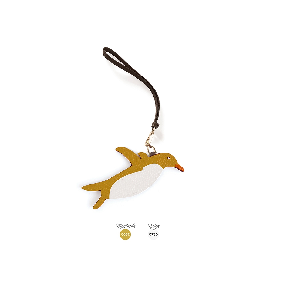 'En L'Air Clé Pingouin' Nappa Leather Key Chain and Charms Moutarde & Gold