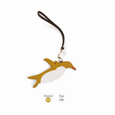 'En L'Air Clé Pingouin' Nappa Leather Key Chain and Charms Moutarde & Gold