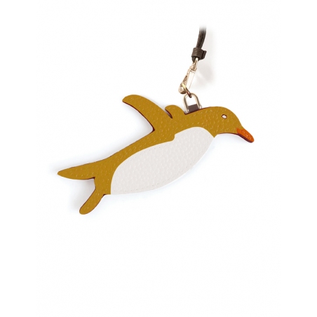 'En L'Air Clé Pingouin' Nappa Leather Key Chain and Charms Moutarde & Gold