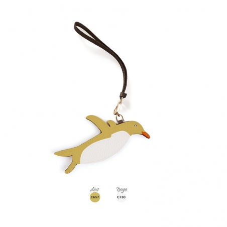 'En L'Air Clé Pingouin' Nappa Leather Key Chain and Charms Anis & Gold