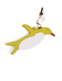 'En L'Air Clé Pingouin' Porte Clé et Charms en Cuir Nappa Paille & Or
