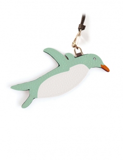 'En L'Air Clé Pingouin' Porte Clé et Charms en Cuir Nappa Opaline & Or
