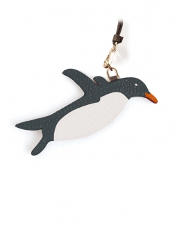 'En L'Air Clé Pingouin' Nappa Leather Key Chain and Charms Ardoise & Gold
