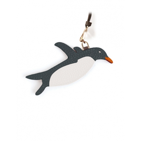 'En L'Air Clé Pingouin' Nappa Leather Key Chain and Charms Ardoise & Gold