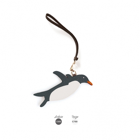 'En L'Air Clé Pingouin' Nappa Leather Key Chain and Charms Ardoise & Gold