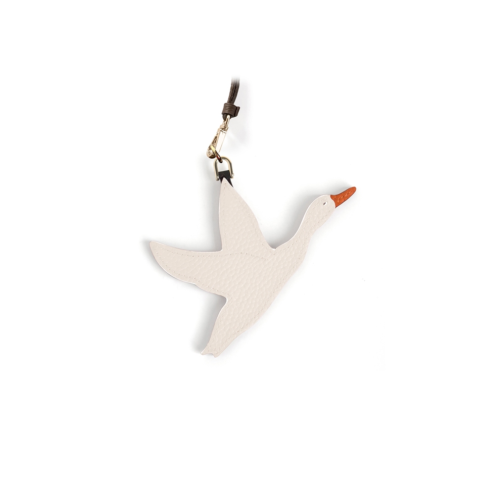 'En L'Air Clé Oie' Porte Clé et Charms en Cuir Nappa Crème & Or
