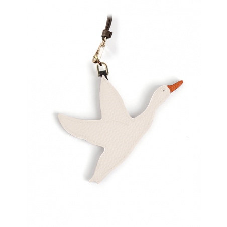 'En L'Air Clé Oie' Porte Clé et Charms en Cuir Nappa Crème & Or