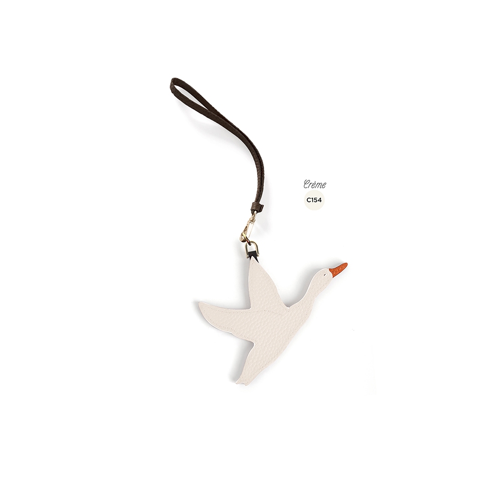 'En L'Air Clé Oie' Porte Clé et Charms en Cuir Nappa Crème & Or
