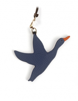 'En L'Air Clé Oie' Porte Clé et Charms en Cuir Nappa Marine & Or
