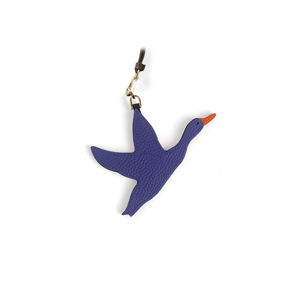 'En L'Air Clé Oie' Porte Clé et Charms en Cuir Nappa Bleu Profond & Or