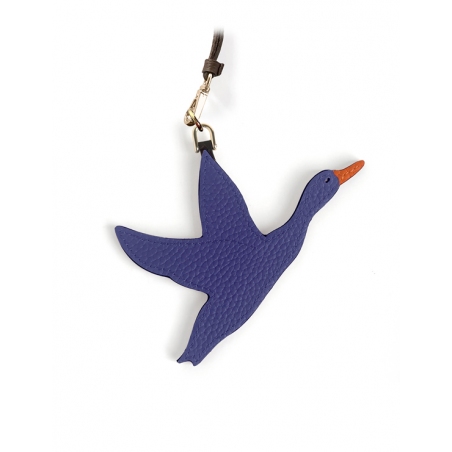 'En L'Air Clé Oie' Porte Clé et Charms en Cuir Nappa Bleu Profond & Or